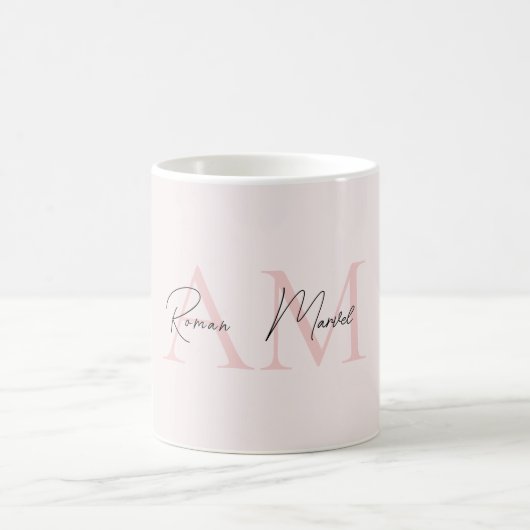 Mug Monogramme minimal initial et nom Pastel rose (Centre)