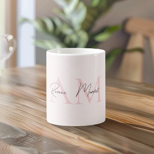 Mug Monogramme minimal initial et nom Pastel rose