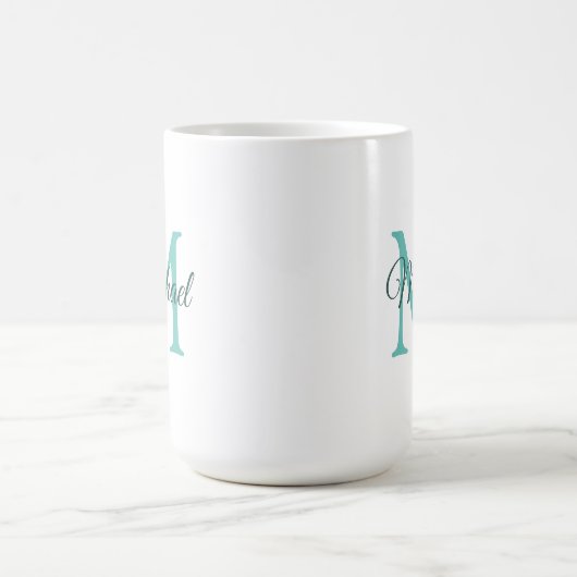 Mug Monogramme Modèle initial clair Turquoise blanc (Centre)