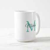 Mug Monogramme Modèle initial clair Turquoise blanc (Devant droit)