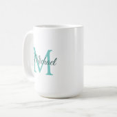 Mug Monogramme Modèle initial clair Turquoise blanc (Devant gauche)