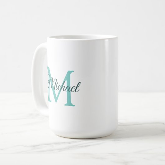 Mug Monogramme Modèle initial clair Turquoise blanc (Devant gauche)