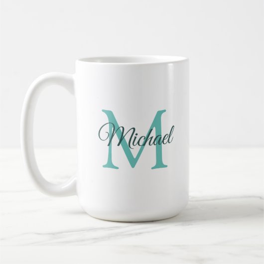 Mug Monogramme Modèle initial clair Turquoise blanc (Gauche)