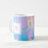 Mug Monogramme moderne aquarelle marbre rose bleu viol (Devant gauche)