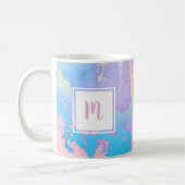 Mug Monogramme moderne aquarelle marbre rose bleu viol (Gauche)