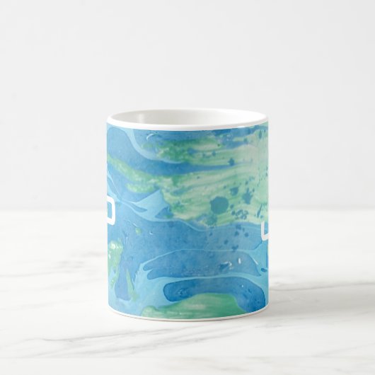 Mug Monogramme Moderne Art Abstrait Modèle bleu (Centre)