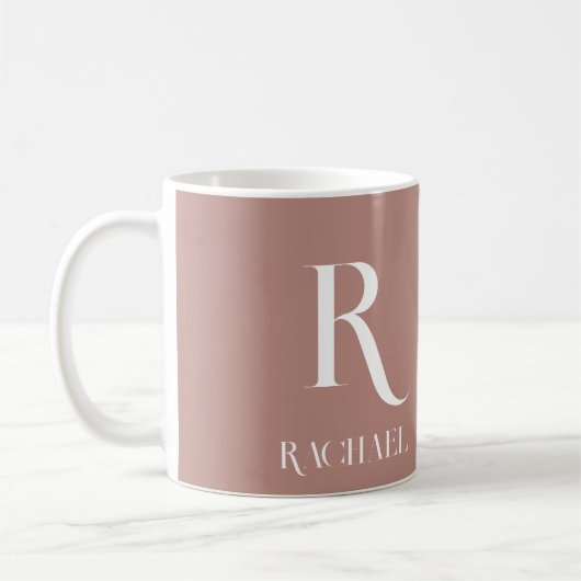 Mug Monogramme Moderne Beige Élégant (Gauche)
