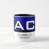 Mug Monogramme moderne Blanc Bleu Plaine (Centre)