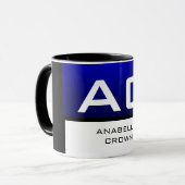 Mug Monogramme moderne Blanc Bleu Plaine (Devant gauche)