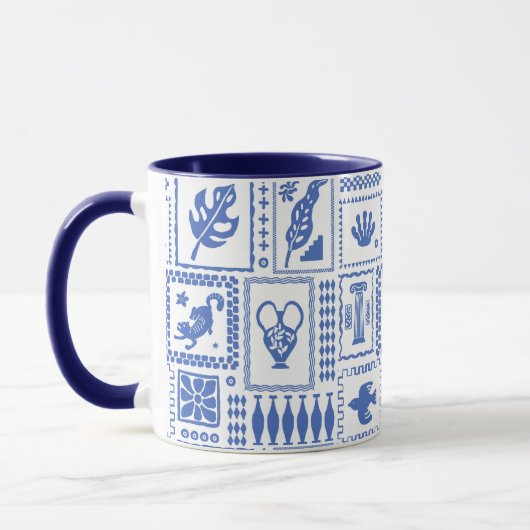 Mug Monogramme Moderne Bleu Blanc Abstrait Motif (Gauche)