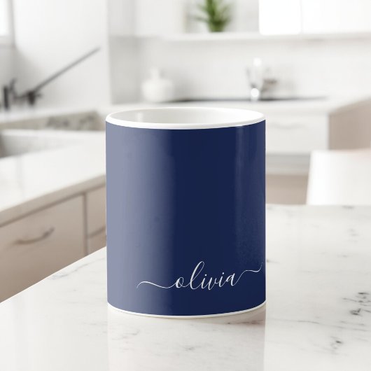 Mug Monogramme moderne bleu marine et blanc