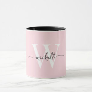 Mug Monogramme moderne Blush Nom Calligraphie Script