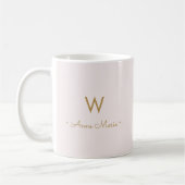 Mug Monogramme moderne Blush Pink Gold Script (Gauche)