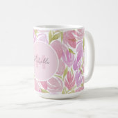 Mug Monogramme moderne Boho rose Aquarelle Fleurs (Devant droit)