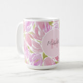 Mug Monogramme moderne Boho rose Aquarelle Fleurs (Devant gauche)
