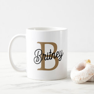 Mug Monogramme moderne élégant Nom Black Gold Script