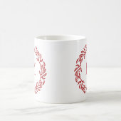 Mug Monogramme moderne Feuille rouge initiale et couro (Centre)
