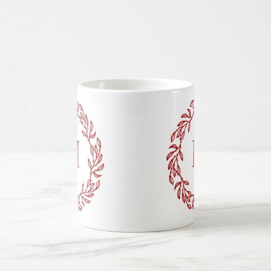 Mug Monogramme moderne Feuille rouge initiale et couro (Centre)