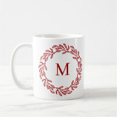 Mug Monogramme moderne Feuille rouge initiale et couro (Gauche)
