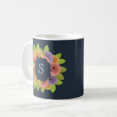 Mug Monogramme Moderne Floral Script (Devant gauche)