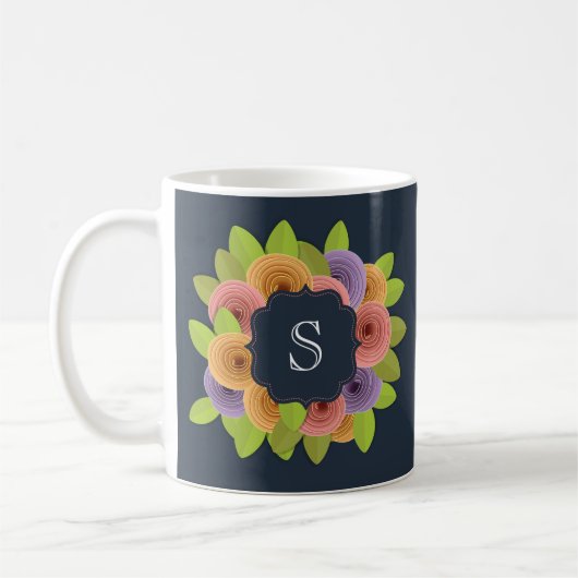 Mug Monogramme Moderne Floral Script (Gauche)