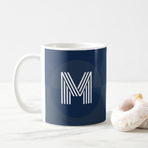 Mug Monogramme moderne géométrique bleu marine chic