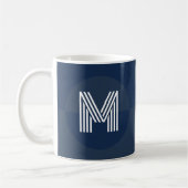 Mug Monogramme moderne géométrique bleu marine chic (Gauche)