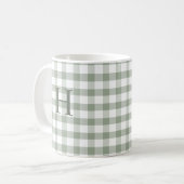 Mug Monogramme Moderne Gingham Vert Olive Sage Personn (Devant gauche)
