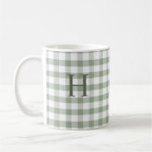 Mug Monogramme Moderne Gingham Vert Olive Sage Personn (Gauche)