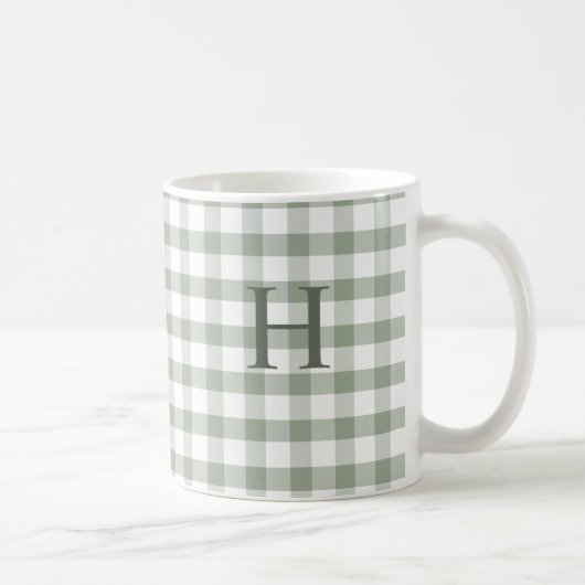 Mug Monogramme Moderne Gingham Vert Olive Sage Personn (Droite)