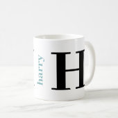 Mug Monogramme moderne Gras Nom Turquoise Café Noir Mu (Devant droit)
