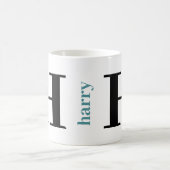 Mug Monogramme moderne Gras Nom Turquoise Café Noir Mu (Centre)