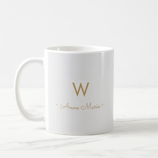 Mug Monogramme moderne gris clair or script (Gauche)