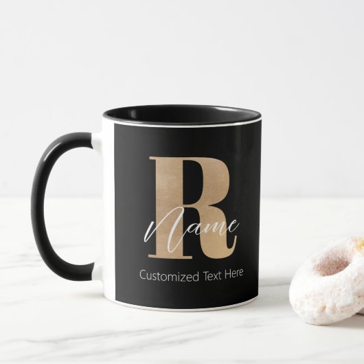 Mug Monogramme Moderne Initiale R & Nom Personnalisé (Avec donut)