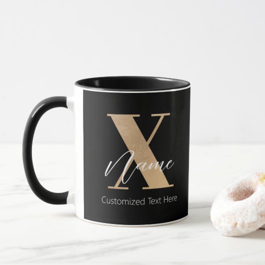 Mug Monogramme Moderne Initiale X & Nom Personnalisé (Avec donut)
