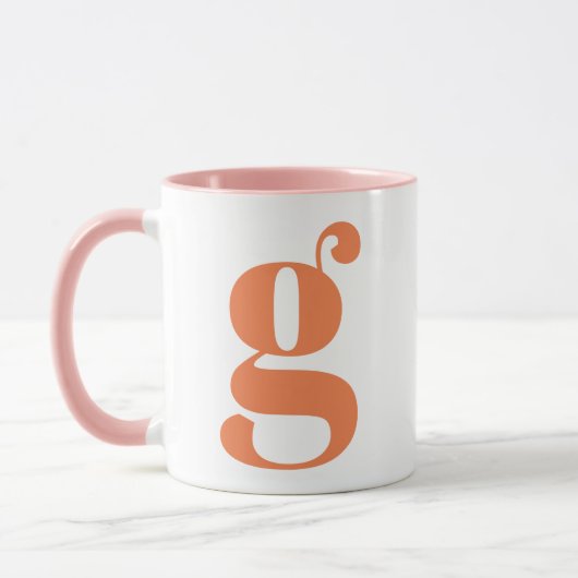 Mug Monogramme Moderne Lettre Initiale Orange Rose (Gauche)
