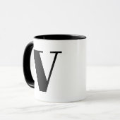 Mug Monogramme moderne Lettre initiale V Noir et blanc (Devant gauche)