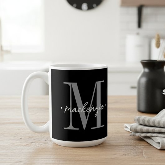 Mug Monogramme Moderne Minimaliste Noir Blanc