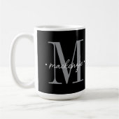 Mug Monogramme Moderne Minimaliste Noir Blanc (Gauche)