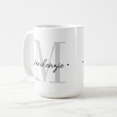 Mug Monogramme Moderne Minimaliste Noir Blanc (Devant gauche)