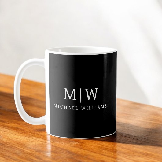 Mug Monogramme moderne minimaliste noir et blanc