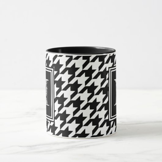 Mug Monogramme moderne noir blanc Houndstooth (Centre)
