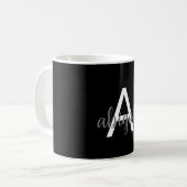 Mug Monogramme moderne noir de la fille Nom (Devant gauche)
