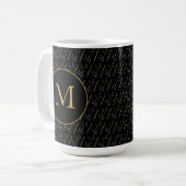 Mug Monogramme moderne noir d'or (Devant gauche)