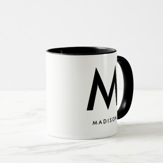 Mug Monogramme moderne | Noir et blanc (Devant droit)