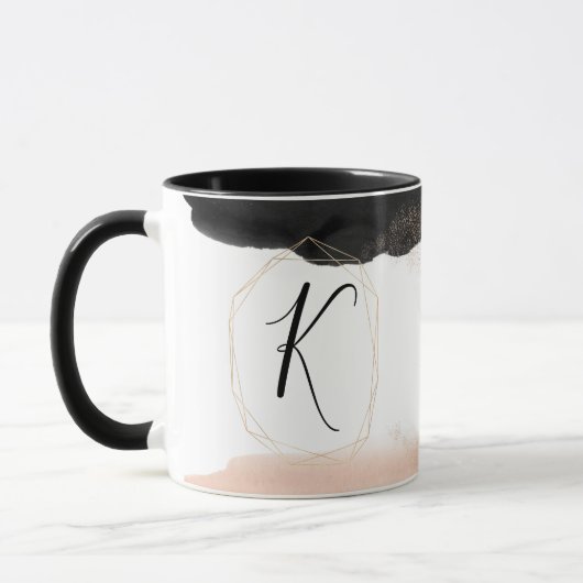 Mug Monogramme moderne noir et or (Gauche)