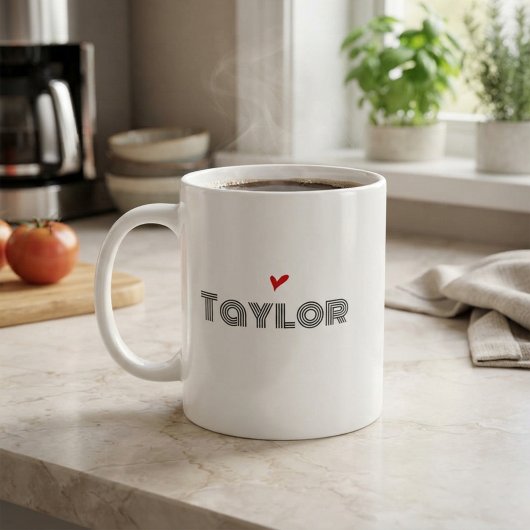 Mug Monogramme Moderne Nom Cœur Rouge