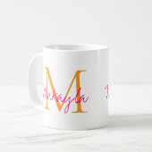 Mug Monogramme Moderne Nom en Écriture Rose (Devant gauche)