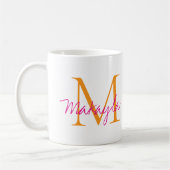 Mug Monogramme Moderne Nom en Écriture Rose (Gauche)