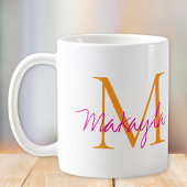 Mug Monogramme Moderne Nom en Écriture Rose